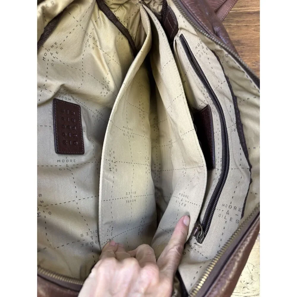 MOORE & GILES Genuine Leather Distressed Briefcase/Shoulder Bag Dark Brown